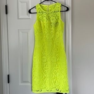 Jcrew collection neon yellow lace knee length dress